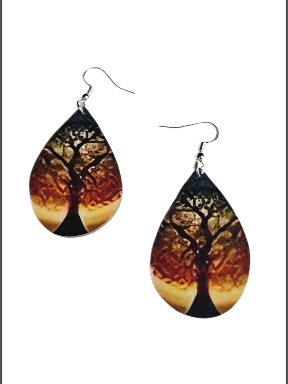 👣4/$20.  Teardrop Tree of Life Dangle Earrings - Black, Brown, Gold Tones.